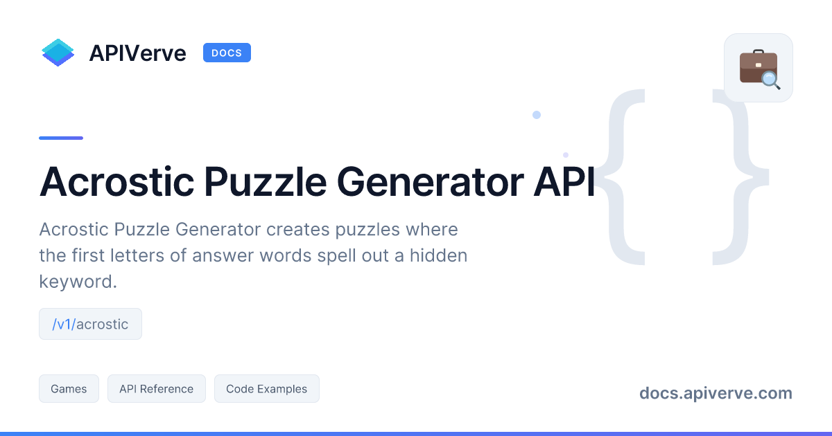 Acrostic Puzzle Generator API Documentation - APIVerve Developer Guide