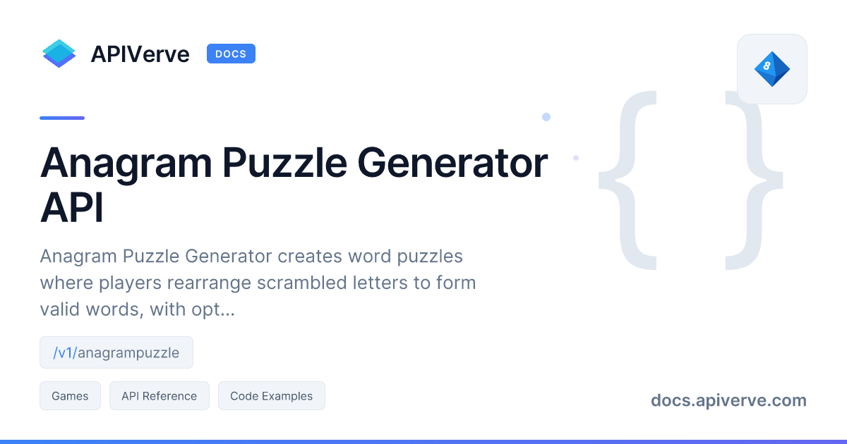 Anagram Puzzle Generator API Documentation - APIVerve Developer Guide