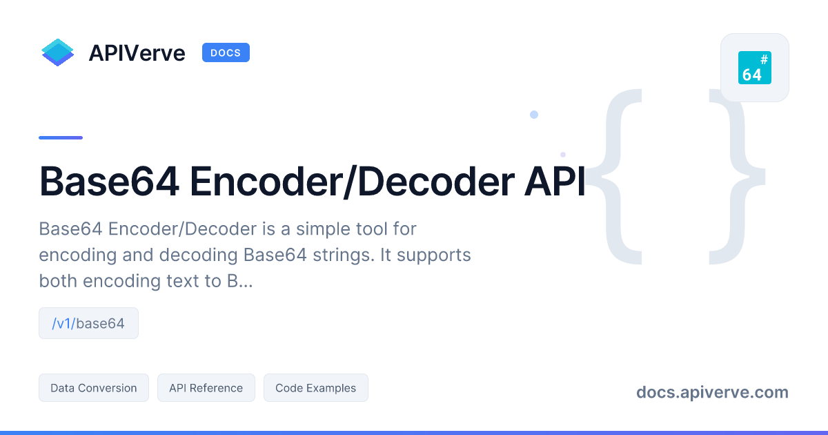 Base64 Encoder/Decoder API Documentation - APIVerve Developer Guide