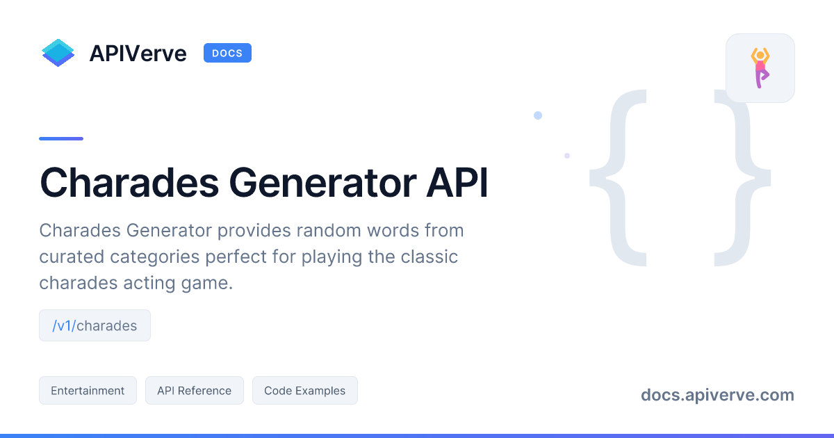 Charades Generator API Documentation - APIVerve Developer Guide