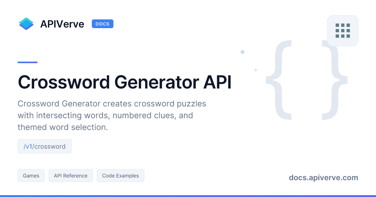 Crossword Generator API Documentation - APIVerve Developer Guide