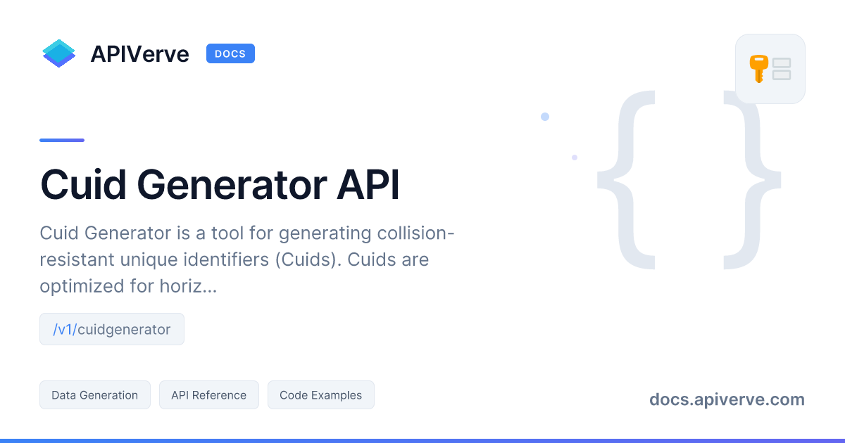 Cuid Example Cuid Generator API Documentation - APIVerve Developer Guide