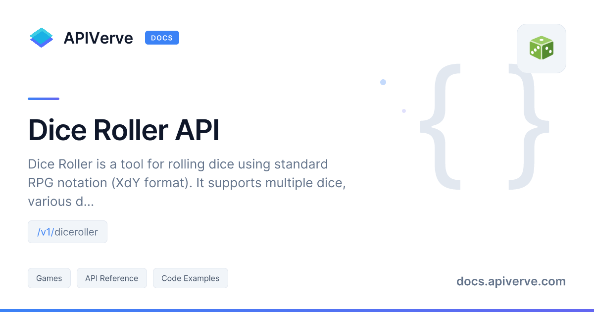 Dice Roller API Documentation - APIVerve Developer Guide