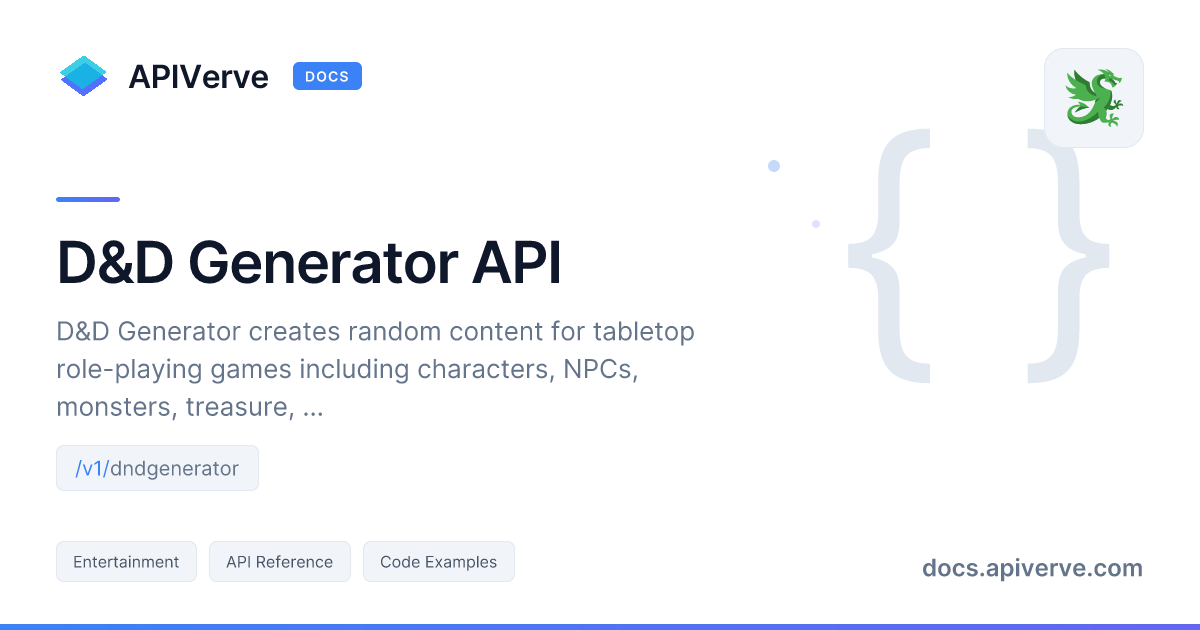 D&D Generator API Documentation - APIVerve Developer Guide