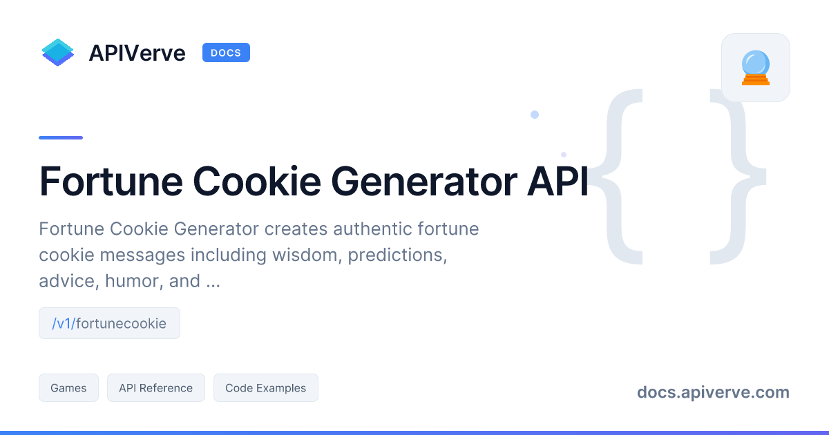 Fortune Cookie Generator API Documentation - APIVerve Developer Guide