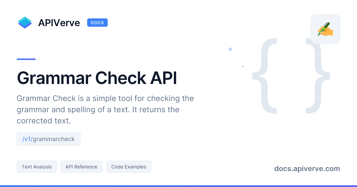 Grammar Check API Documentation - APIVerve Developer Guide