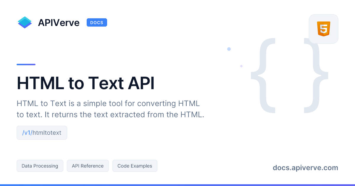 HTML to Text API Documentation - APIVerve Developer Guide