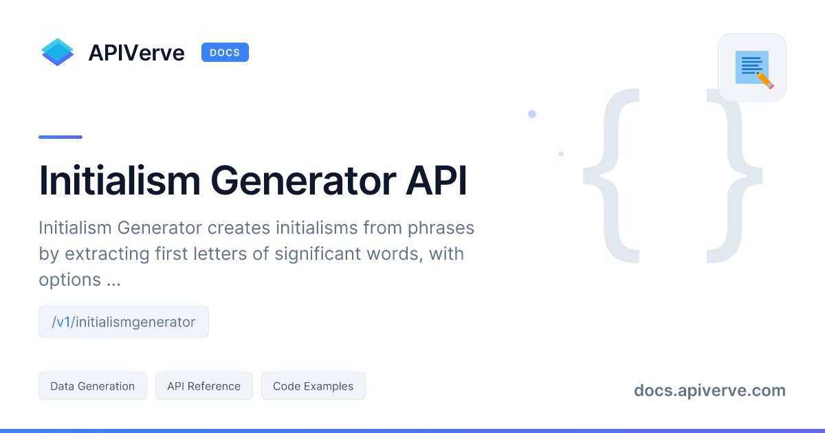 Initialism Generator API Documentation - APIVerve Developer Guide