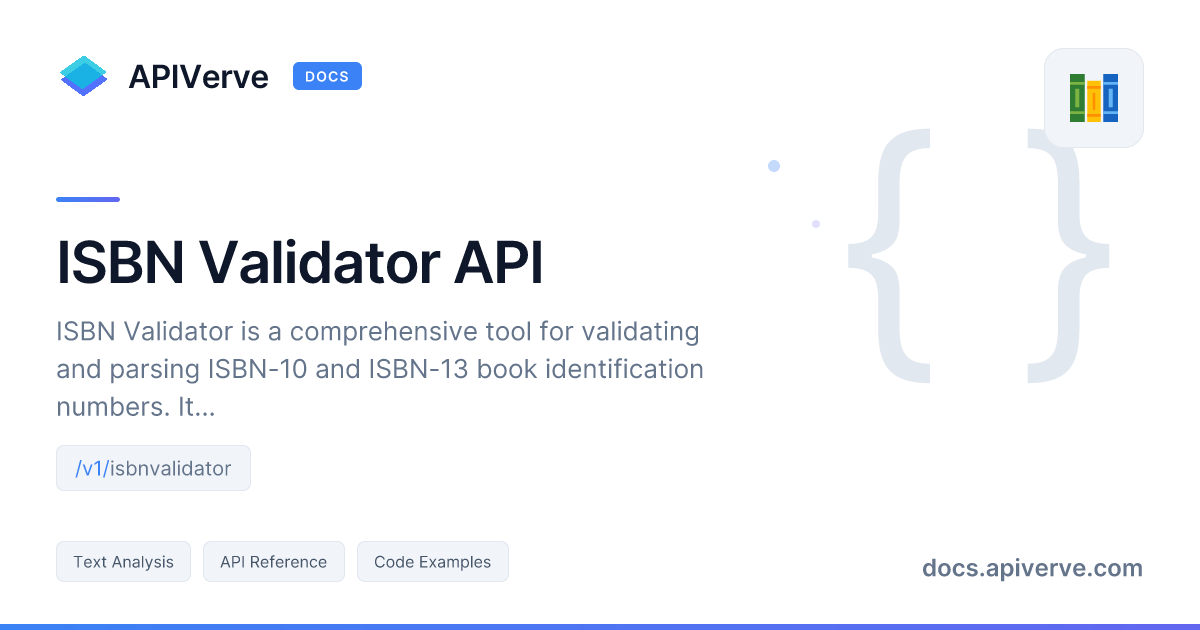 Sbn Api ISBN Validator API Documentation - APIVerve Developer Guide