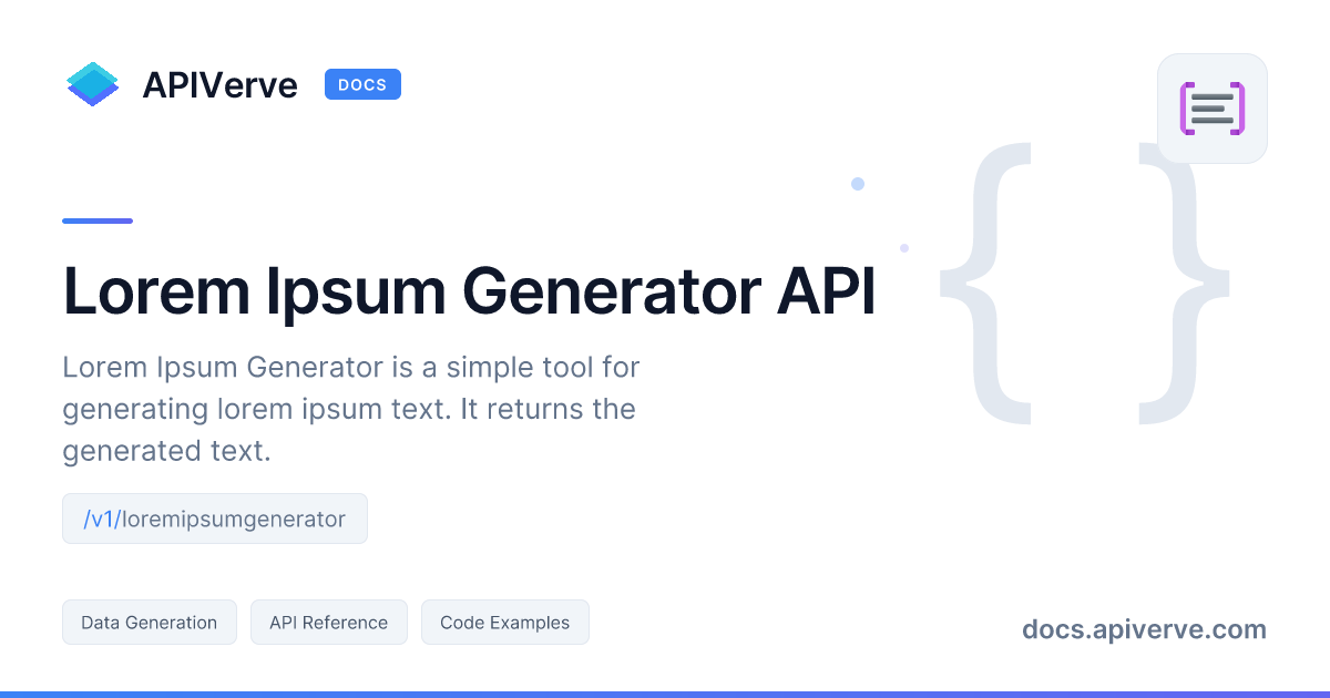 Lorem Ipsum Generator API Documentation - APIVerve Developer Guide