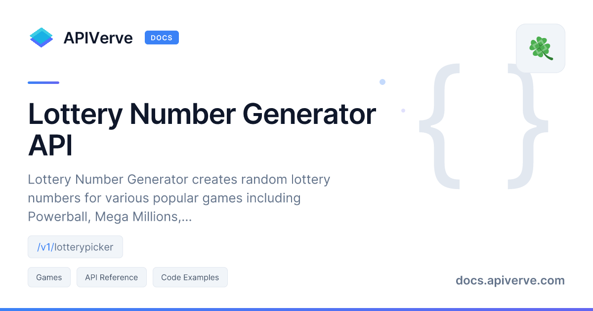 Lottery Number Generator API Documentation - APIVerve Developer Guide