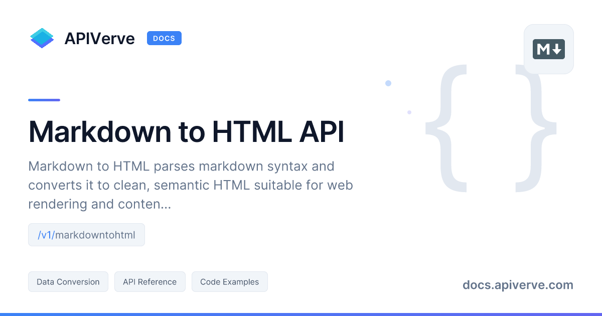 Markdown to HTML API Documentation - APIVerve Developer Guide