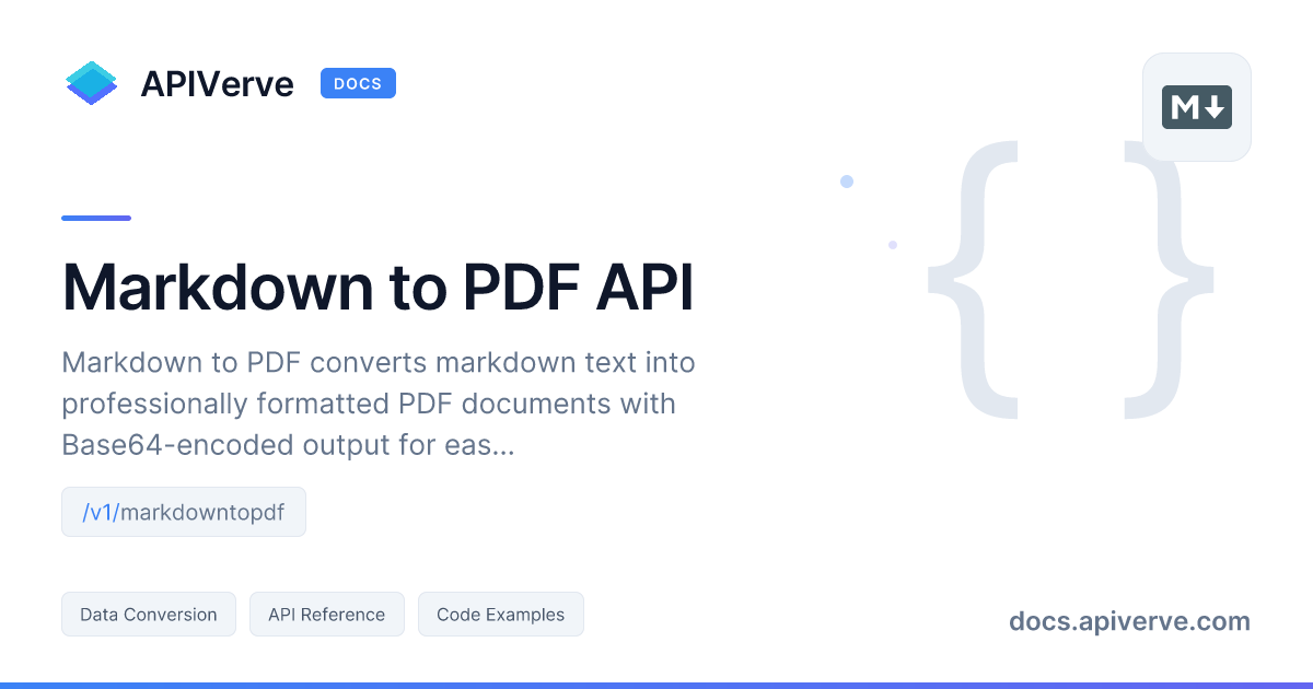 Markdown to PDF API Documentation - APIVerve Developer Guide