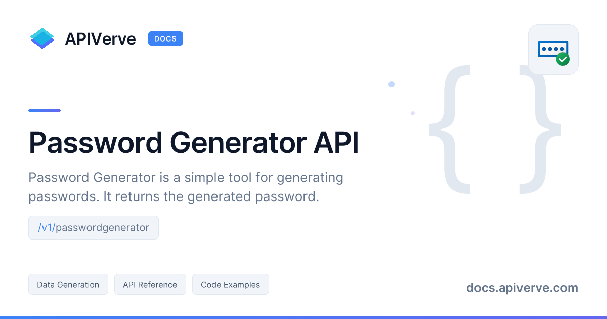 Password Generator API Documentation - APIVerve Developer Guide