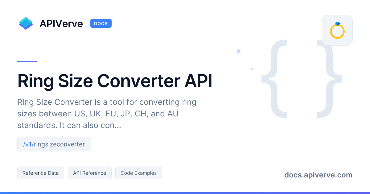Ring Size Converter API Documentation - APIVerve Developer Guide