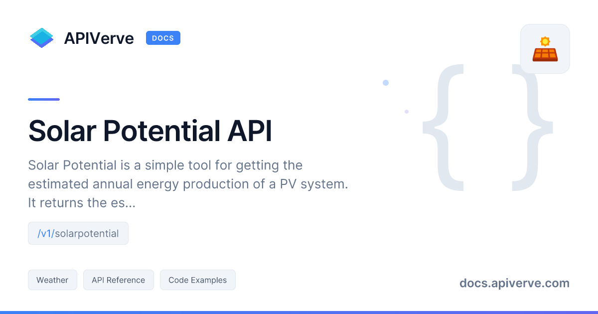 Solar Potential API Documentation - APIVerve Developer Guide