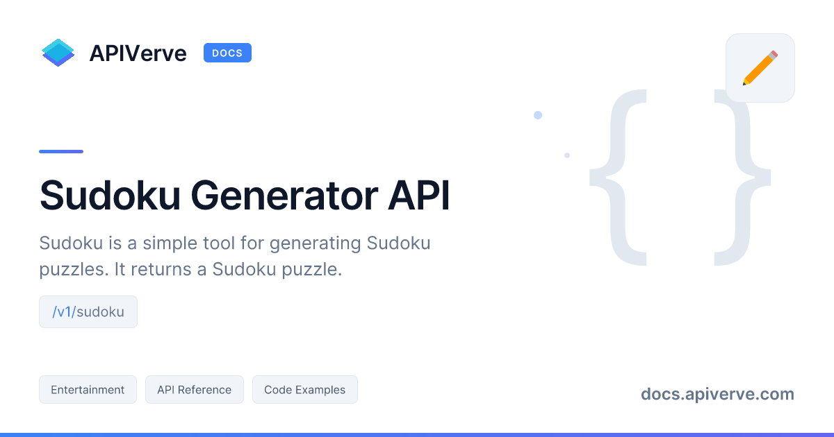 Sudoku Generator API Documentation - APIVerve Developer Guide