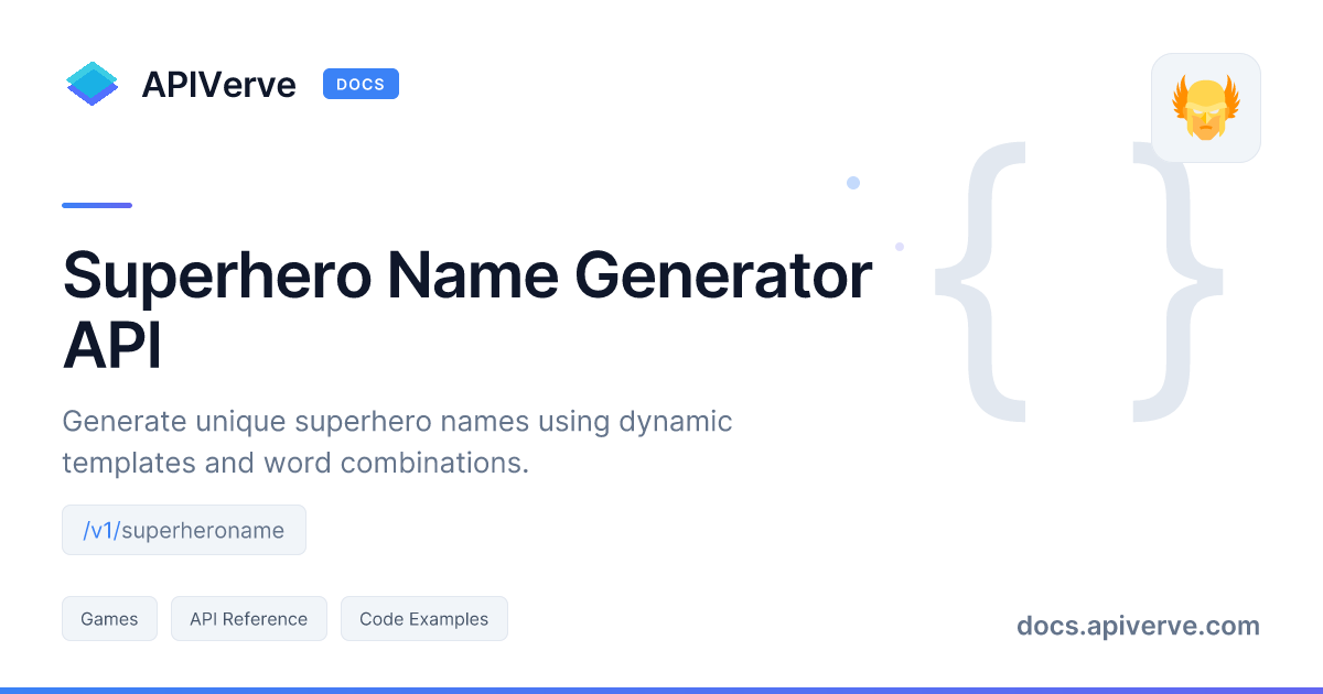 Superhero Name Generator API Documentation - APIVerve Developer Guide