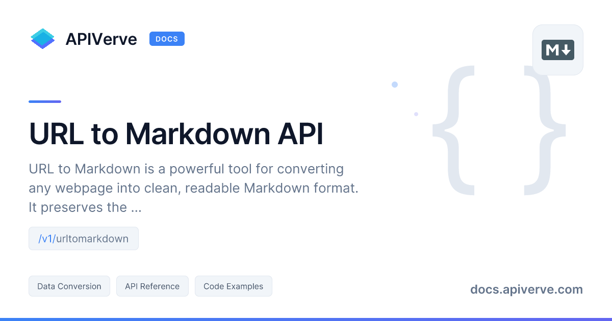URL to Markdown API Documentation - APIVerve Developer Guide
