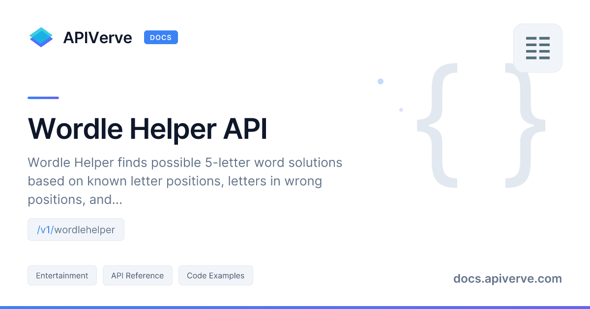 Wordle Helper API Documentation - APIVerve Developer Guide