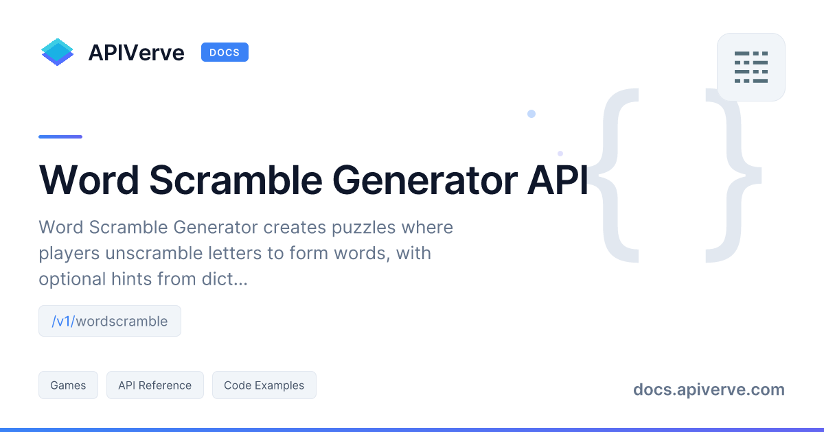 Word Scramble Generator API Documentation - APIVerve Developer Guide