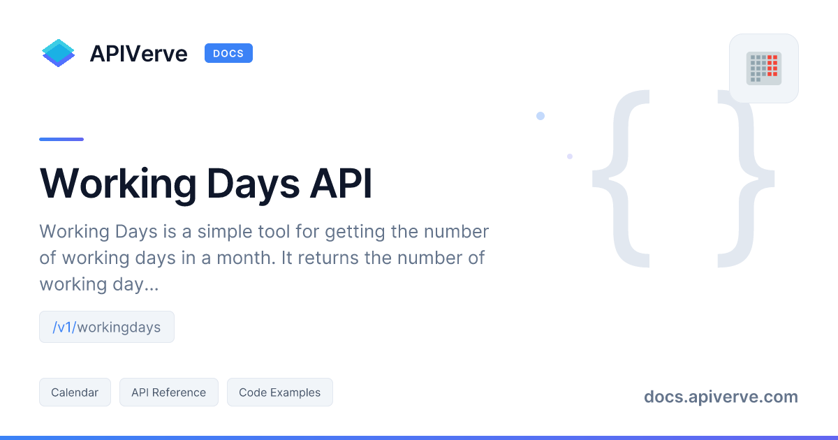 Working Days API Documentation - APIVerve Developer Guide